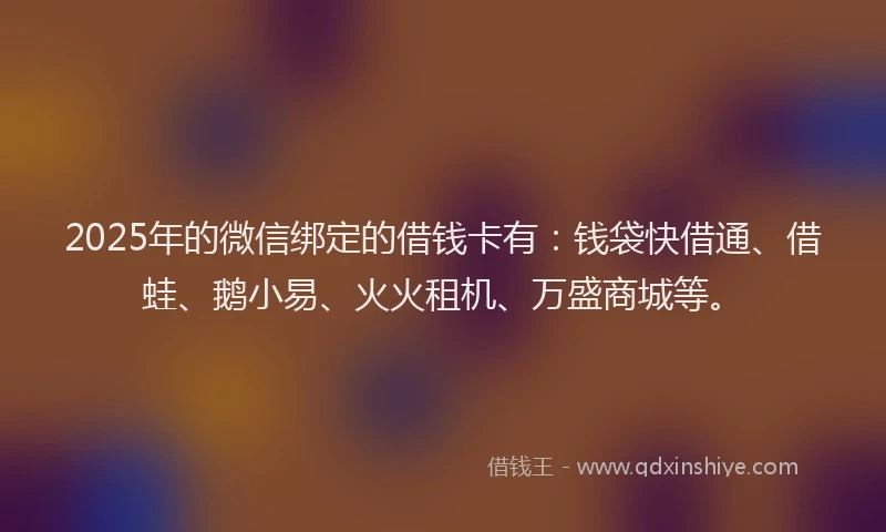 2025年的微信绑定的借钱卡有：钱袋快借通、借蛙、鹅小易、火火租机、万盛商城等。