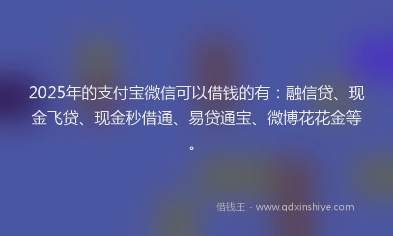2025年的支付宝微信可以借钱的有：融信贷、现金飞贷、现金秒借通、易贷通宝、微博花花金等。
