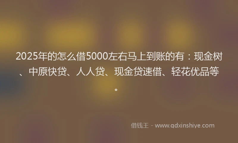 2025年的怎么借5000左右马上到账的有：现金树、中原快贷、人人贷、现金贷速借、轻花优品等。