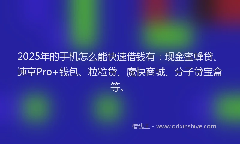 2025年的手机怎么能快速借钱有：现金蜜蜂贷、速享Pro+钱包、粒粒贷、魔快商城、分子贷宝盒等。