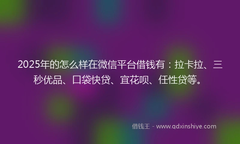 2025年的怎么样在微信平台借钱有：拉卡拉、三秒优品、口袋快贷、宜花呗、任性贷等。
