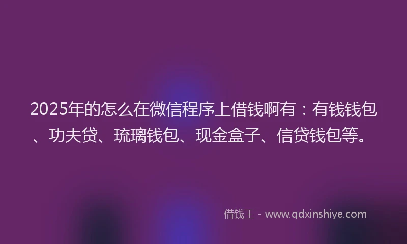 2025年的怎么在微信程序上借钱啊有：有钱钱包、功夫贷、琉璃钱包、现金盒子、信贷钱包等。