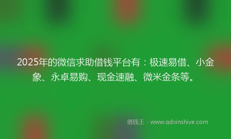 2025年的微信求助借钱平台有：极速易借、小金象、永卓易购、现金速融、微米金条等。