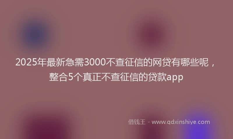 2025年最新急需3000不查征信的网贷有哪些呢，整合5个真正不查征信的贷款app