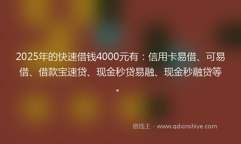 2025年的快速借钱4000元有：信用卡易借、可易借、借款宝速贷、现金秒贷易融、现金秒融贷等。
