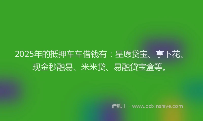 2025年的抵押车车借钱有：星愿贷宝、享下花、现金秒融易、米米贷、易融贷宝盒等。