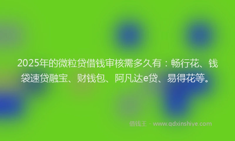 2025年的微粒贷借钱审核需多久有：畅行花、钱袋速贷融宝、财钱包、阿凡达e贷、易得花等。