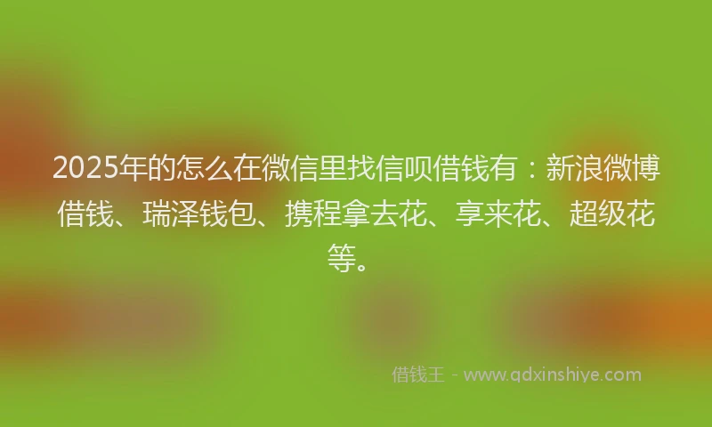 2025年的怎么在微信里找信呗借钱有：新浪微博借钱、瑞泽钱包、携程拿去花、享来花、超级花等。