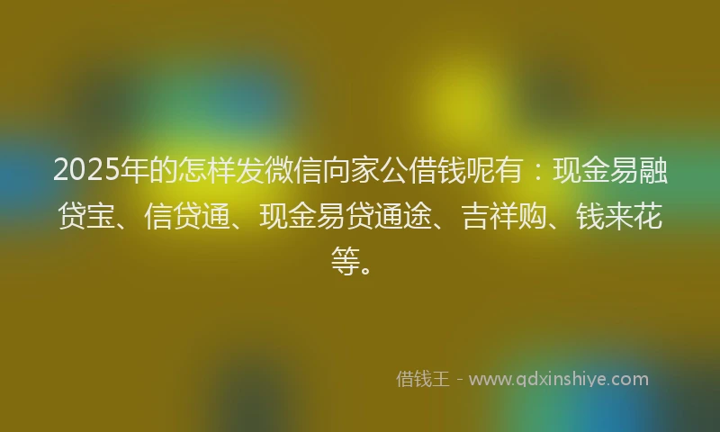 2025年的怎样发微信向家公借钱呢有：现金易融贷宝、信贷通、现金易贷通途、吉祥购、钱来花等。