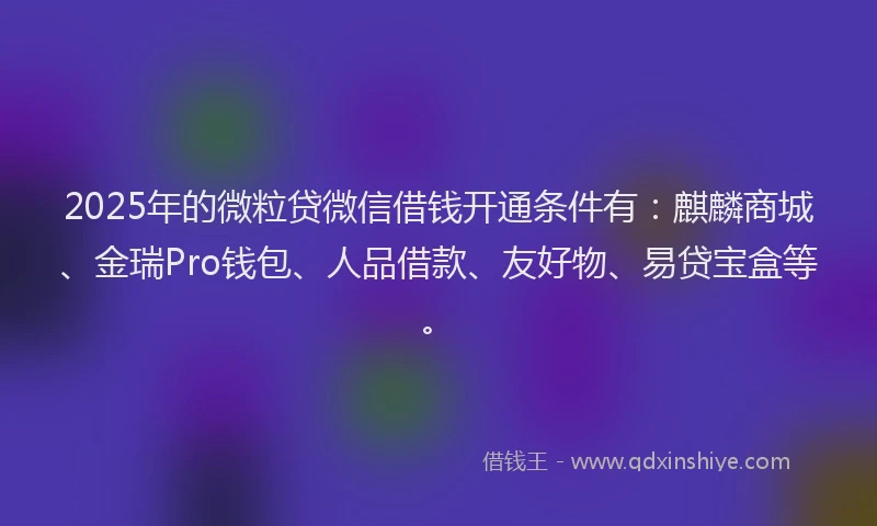 2025年的微粒贷微信借钱开通条件有：麒麟商城、金瑞Pro钱包、人品借款、友好物、易贷宝盒等。