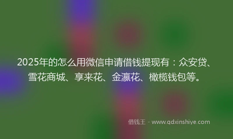 2025年的怎么用微信申请借钱提现有：众安贷、雪花商城、享来花、金瀛花、橄榄钱包等。