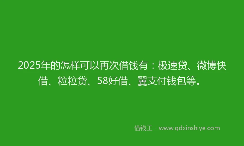 2025年的怎样可以再次借钱有：极速贷、微博快借、粒粒贷、58好借、翼支付钱包等。