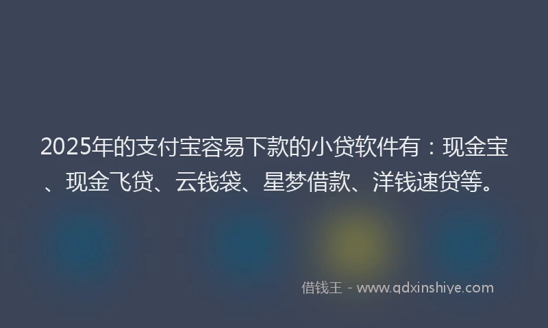 2025年的支付宝容易下款的小贷软件有：现金宝、现金飞贷、云钱袋、星梦借款、洋钱速贷等。