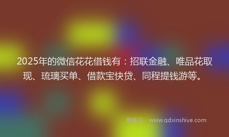 2025年的微信花花借钱有：招联金融、唯品花取现、琉璃买单、借款宝快贷、同程提钱游等。