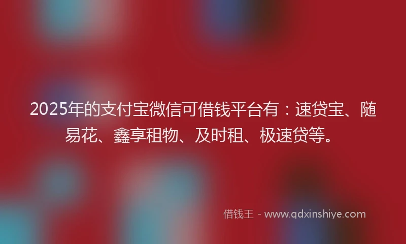 2025年的支付宝微信可借钱平台有：速贷宝、随易花、鑫享租物、及时租、极速贷等。