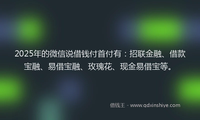 2025年的微信说借钱付首付有：招联金融、借款宝融、易借宝融、玫瑰花、现金易借宝等。