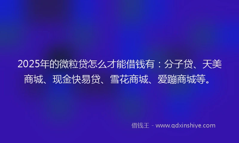 2025年的微粒贷怎么才能借钱有：分子贷、天美商城、现金快易贷、雪花商城、爱蹦商城等。