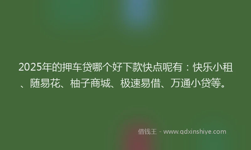 2025年的押车贷哪个好下款快点呢有：快乐小租、随易花、柚子商城、极速易借、万通小贷等。