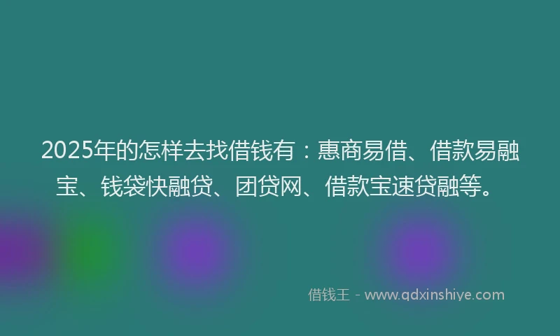 2025年的怎样去找借钱有：惠商易借、借款易融宝、钱袋快融贷、团贷网、借款宝速贷融等。