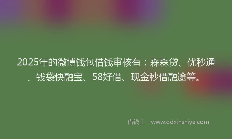2025年的微博钱包借钱审核有：森森贷、优秒通、钱袋快融宝、58好借、现金秒借融途等。