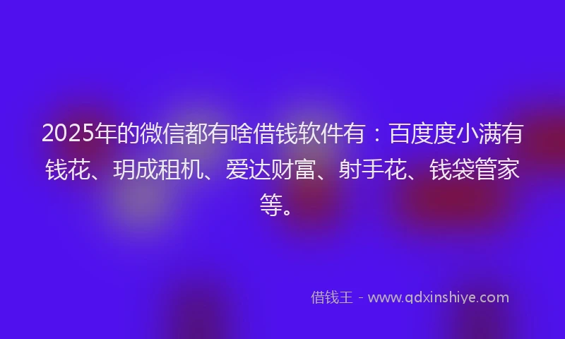 2025年的微信都有啥借钱软件有：百度度小满有钱花、玥成租机、爱达财富、射手花、钱袋管家等。