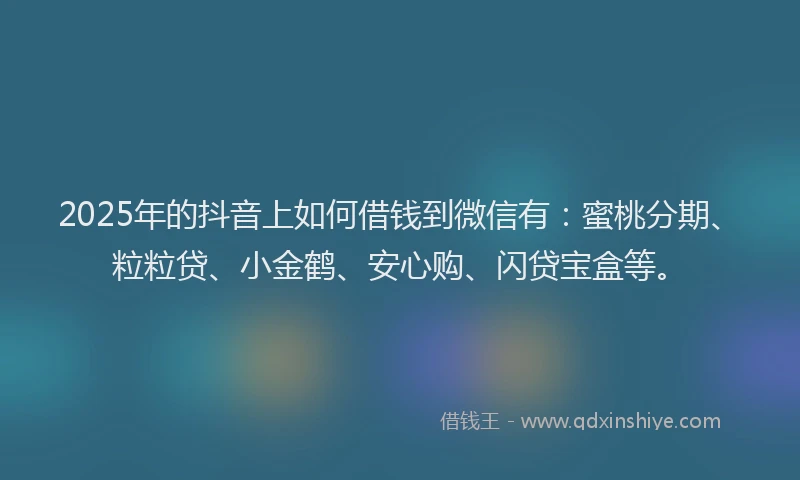2025年的抖音上如何借钱到微信有：蜜桃分期、粒粒贷、小金鹤、安心购、闪贷宝盒等。