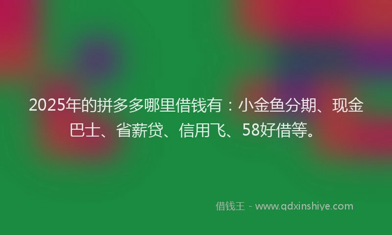2025年的拼多多哪里借钱有：小金鱼分期、现金巴士、省薪贷、信用飞、58好借等。