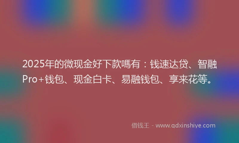 2025年的微现金好下款嗎有：钱速达贷、智融Pro+钱包、现金白卡、易融钱包、享来花等。