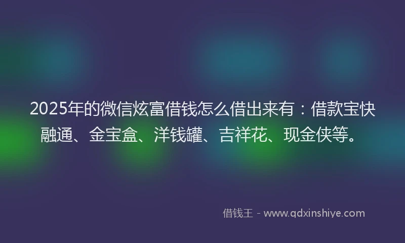 2025年的微信炫富借钱怎么借出来有：借款宝快融通、金宝盒、洋钱罐、吉祥花、现金侠等。