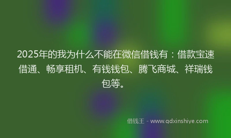 2025年的我为什么不能在微信借钱有：借款宝速借通、畅享租机、有钱钱包、腾飞商城、祥瑞钱包等。