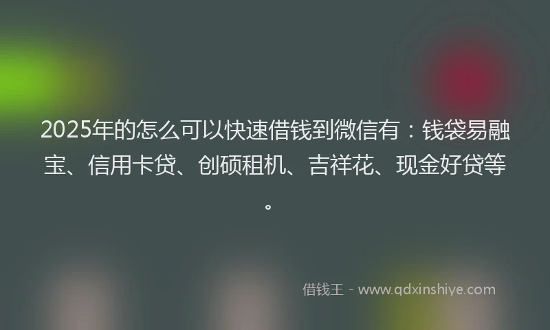 2025年的怎么可以快速借钱到微信有：钱袋易融宝、信用卡贷、创硕租机、吉祥花、现金好贷等。