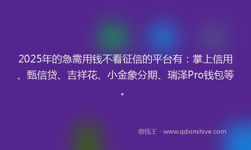 2025年的急需用钱不看征信的平台有：掌上信用、甄信贷、吉祥花、小金象分期、瑞泽Pro钱包等。