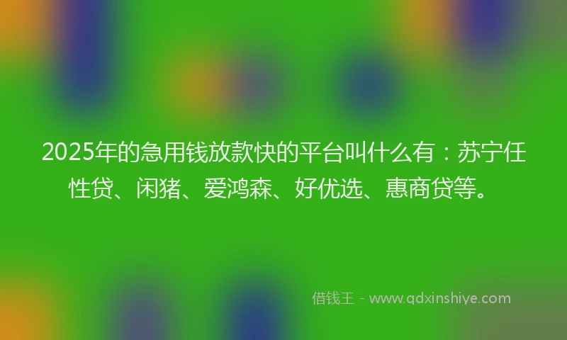 2025年的急用钱放款快的平台叫什么有：苏宁任性贷、闲猪、爱鸿森、好优选、惠商贷等。