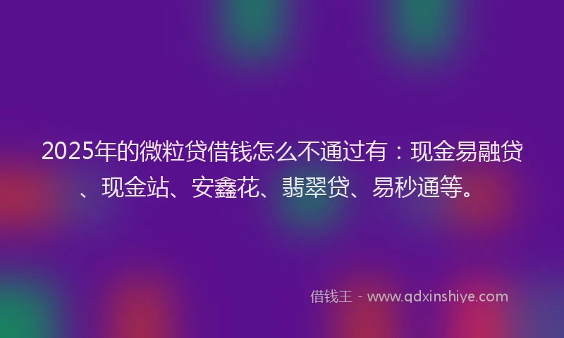 2025年的微粒贷借钱怎么不通过有：现金易融贷、现金站、安鑫花、翡翠贷、易秒通等。