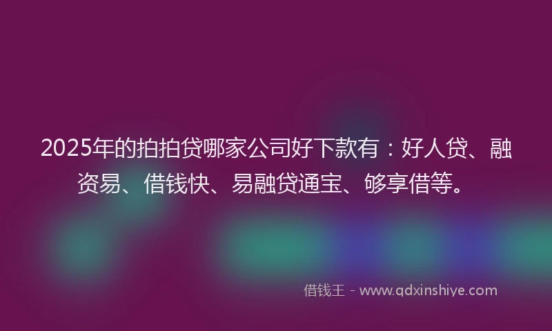 2025年的拍拍贷哪家公司好下款有：好人贷、融资易、借钱快、易融贷通宝、够享借等。