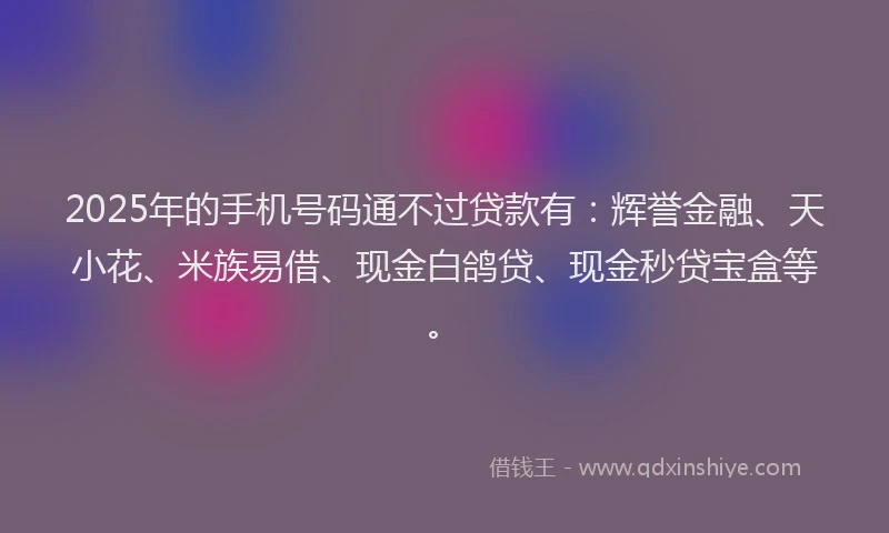 2025年的手机号码通不过贷款有：辉誉金融、天小花、米族易借、现金白鸽贷、现金秒贷宝盒等。