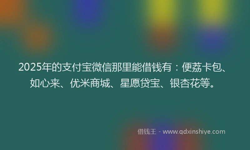 2025年的支付宝微信那里能借钱有：便荔卡包、如心来、优米商城、星愿贷宝、银杏花等。