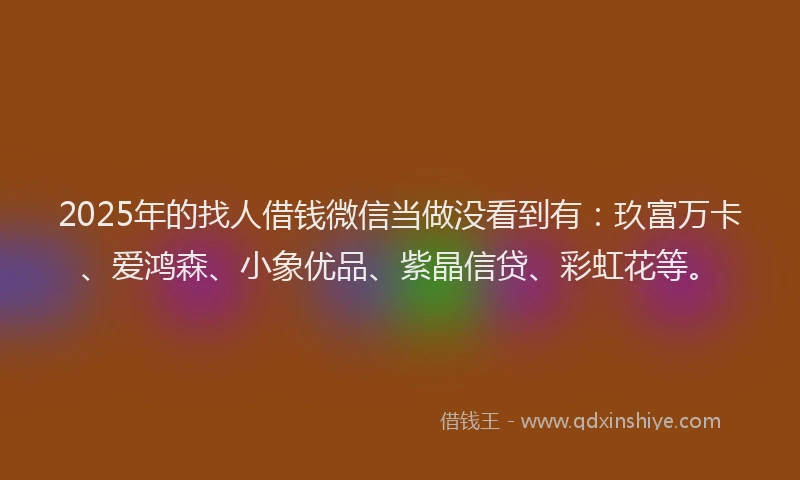 2025年的找人借钱微信当做没看到有：玖富万卡、爱鸿森、小象优品、紫晶信贷、彩虹花等。