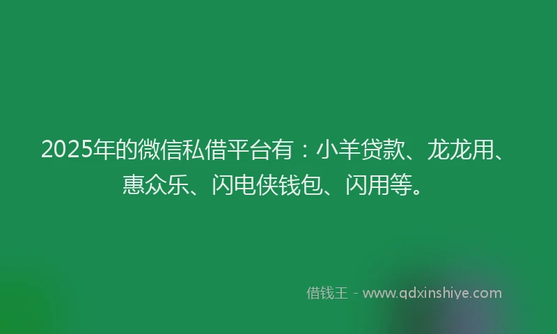 2025年的微信私借平台有：小羊贷款、龙龙用、惠众乐、闪电侠钱包、闪用等。