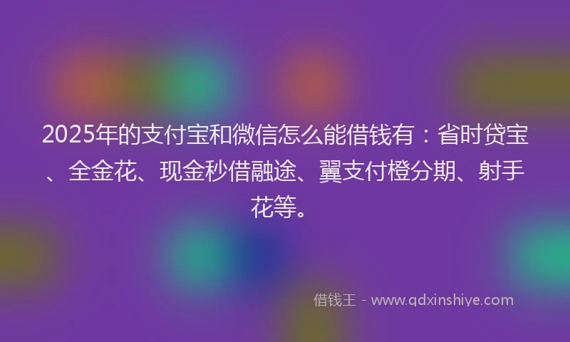 2025年的支付宝和微信怎么能借钱有：省时贷宝、全金花、现金秒借融途、翼支付橙分期、射手花等。
