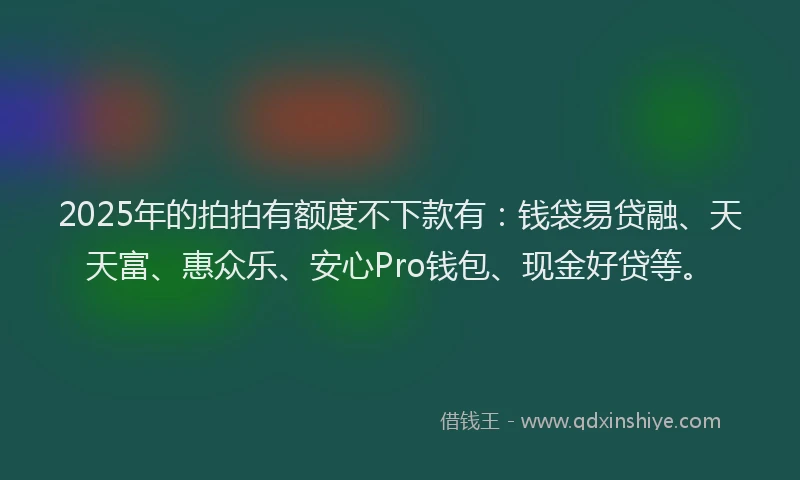 2025年的拍拍有额度不下款有：钱袋易贷融、天天富、惠众乐、安心Pro钱包、现金好贷等。