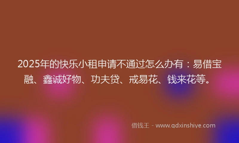 2025年的快乐小租申请不通过怎么办有：易借宝融、鑫诚好物、功夫贷、戒易花、钱来花等。