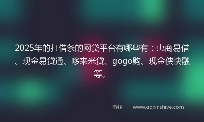 2025年的打借条的网贷平台有哪些有：惠商易借、现金易贷通、哆来米贷、gogo购、现金侠快融等。