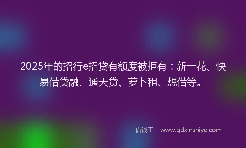 2025年的招行e招贷有额度被拒有：新一花、快易借贷融、通天贷、萝卜租、想借等。