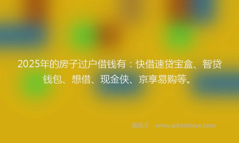 2025年的房子过户借钱有：快借速贷宝盒、智贷钱包、想借、现金侠、京享易购等。
