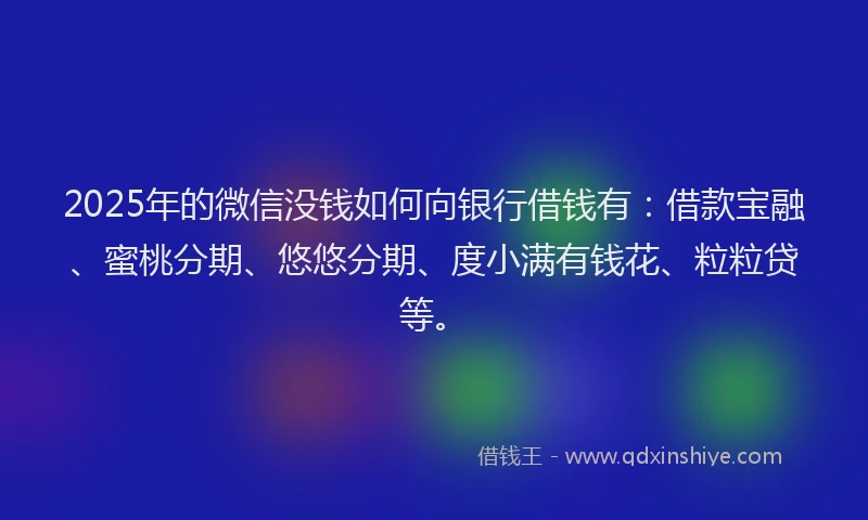 2025年的微信没钱如何向银行借钱有：借款宝融、蜜桃分期、悠悠分期、度小满有钱花、粒粒贷等。