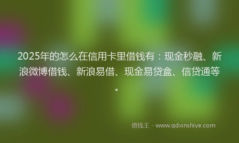 2025年的怎么在信用卡里借钱有：现金秒融、新浪微博借钱、新浪易借、现金易贷盒、信贷通等。