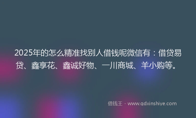 2025年的怎么精准找别人借钱呢微信有：借贷易贷、鑫享花、鑫诚好物、一川商城、羊小购等。