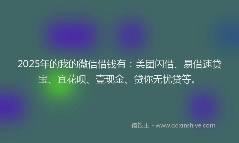 2025年的我的微信借钱有：美团闪借、易借速贷宝、宜花呗、壹现金、贷你无忧贷等。