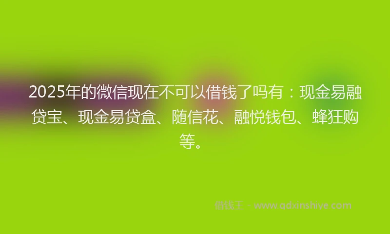 2025年的微信现在不可以借钱了吗有：现金易融贷宝、现金易贷盒、随信花、融悦钱包、蜂狂购等。